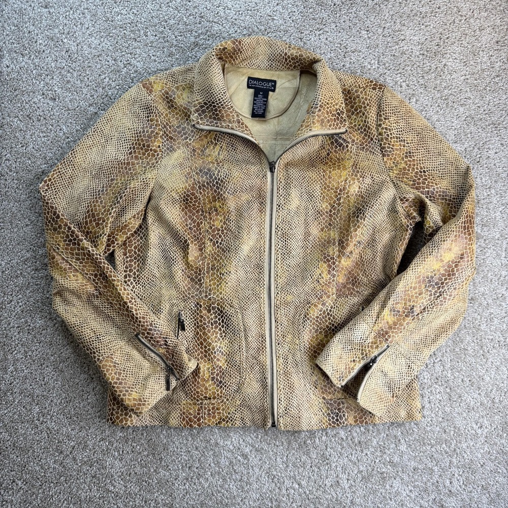 Dialogue Jacket Womens Medium Brown Snake Print Microfiber Full Zip Collared